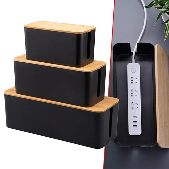 Cable Storage Box Large Cable Organiser Box With Wooden Lid For Cables Management Box Home Cable Winder Organizer