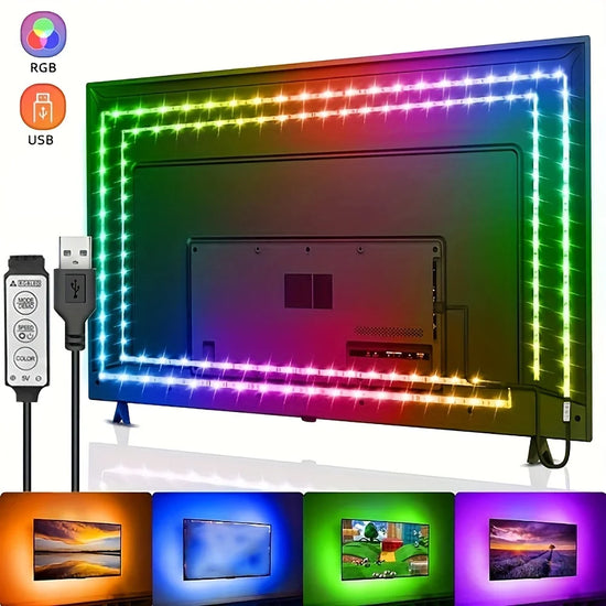RGB LED Strip Lights TV Background 3 Keys Button Control Flexible Adhesive Tape Suitable for Game Room Halloween Christmas Decor