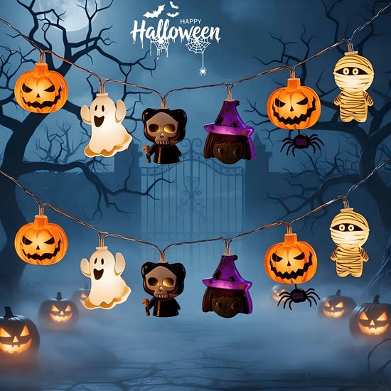 Halloween LED Horror Lights Pumpkin Ghost Mummy Witch Spider Lamp for Indoor Home Window Party Atmosphere Decorations