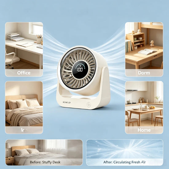 USB Rechargeable Desk Fan with Digital Display Quiet Air Circulator Portable for Office Dorm Home Use 3‑Speed Adjustable