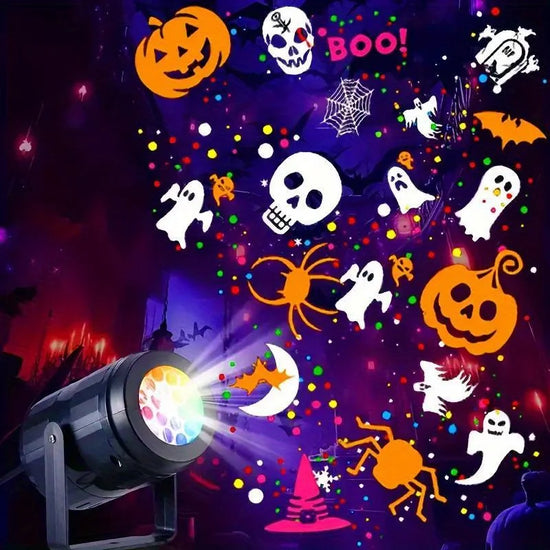 Halloween LED Projector Light Outdoor Yard Decor with Pumpkin Ghost Spider Patterns Christmas Snowflake Projection for Party