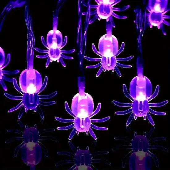 Halloween Purple Spider LED Battery Powered String Lights, for Indoor Outdoor Halloween Party, Yard, Patio, Haunted House Decor