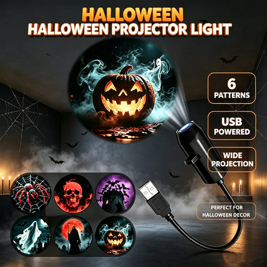 Halloween USB Projector Light Pumpkin Ghost Skull LED Night Light Switchable Pattern Halloween Decor Light for Room Ceiling Wall