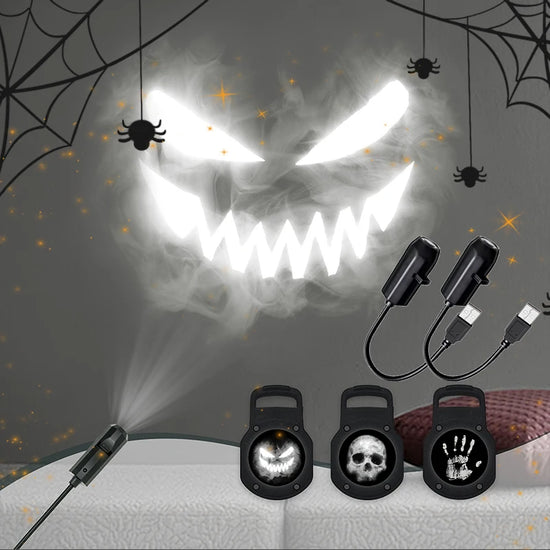 Halloween USB Projector Light Skull NightLight Ghost LED Lamp 360Degree Rotating Switchable Pattern Design Dark & Night Ambiance
