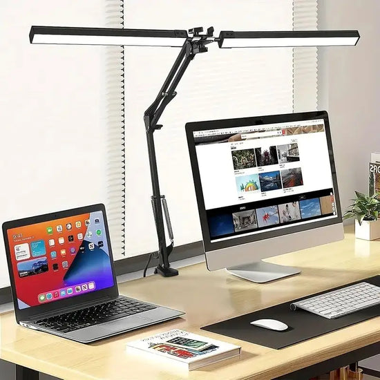 Led Desk Lamp Ultra Bright Dual Desk Light Eye Caring with Clamp Flexible Swing Arm 3 Colors 10 Brightnes For Office Lamp