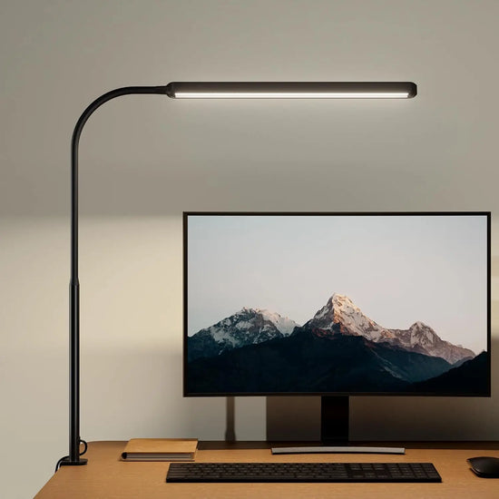 LED Desk Lamp with Desk Clamp 360° Flexible Gooseneck Work Lamp 3 Colors Dimming Eye-Caring Reading Light for Home Study Office